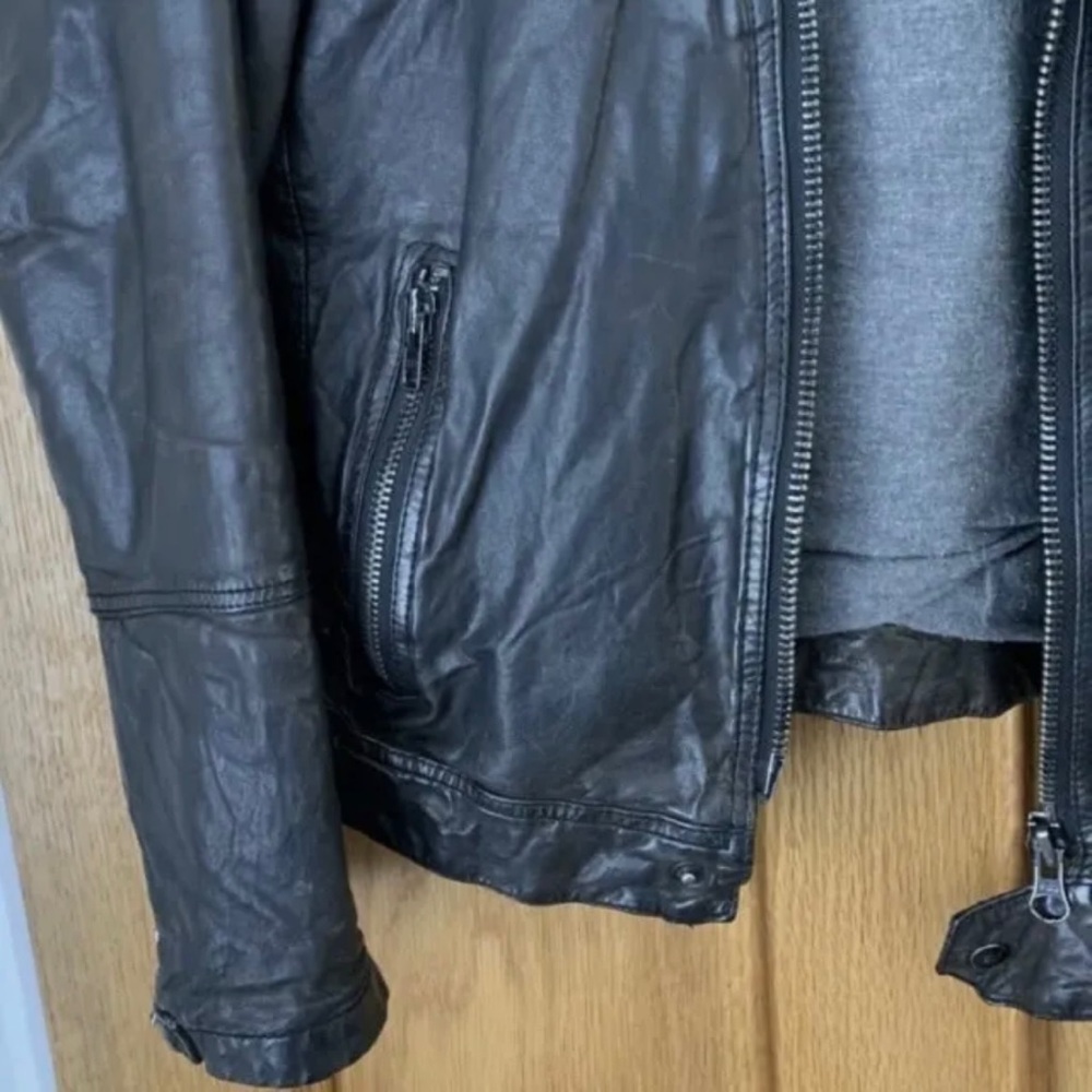 AllSaints Leather ‘Caldwell’ Biker Jacket Size UK Small Black Autumn Winter - Picture 8 of 12